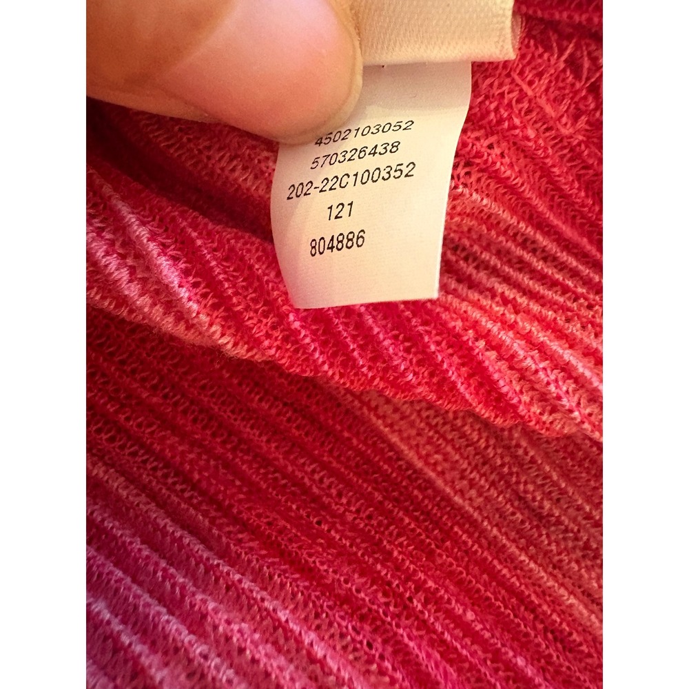 Chicos Crinkle Lace Up Top SS Knit Fashion Coral Fuchsia Stripe Size 2 Large NWT - Picture 12 of 13